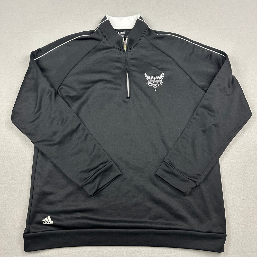Charlotte Hornets Sweater Men Large Black Adidas Climalite 1/4 Zip Pullover NBA